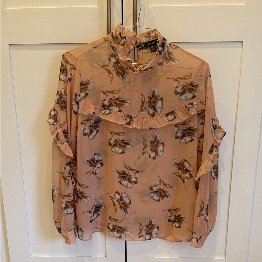 Primark Peach Floral Blouse with Ruffles